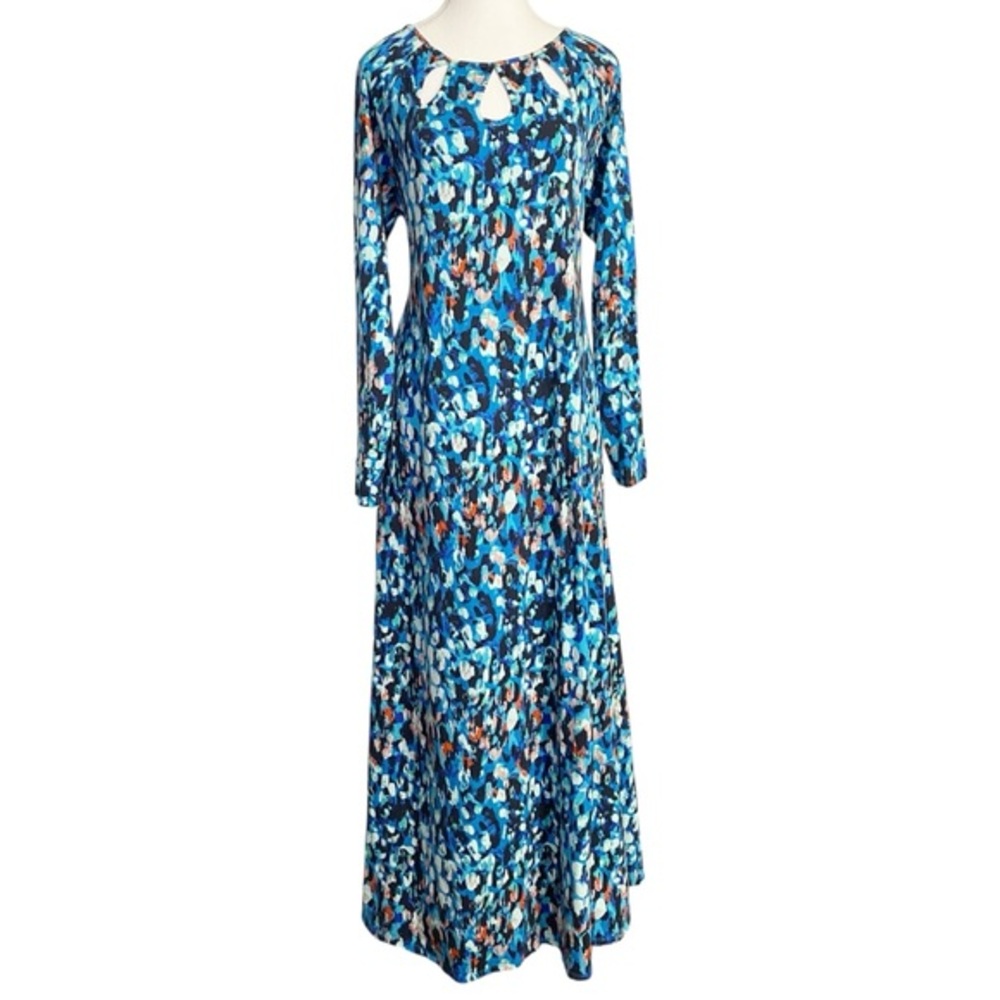 Soft Surroundings Blue Abstract Patterned Long Sleeve Maxi Dress